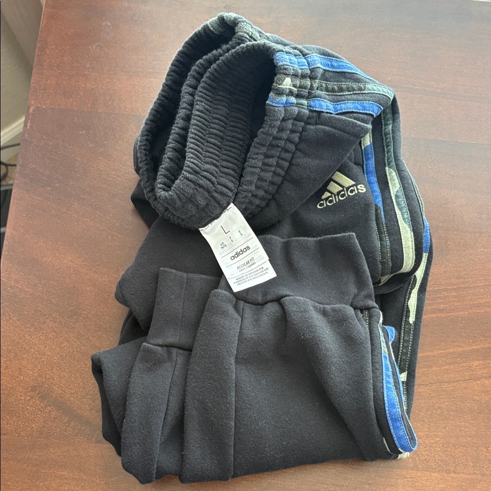 adidas Black Sweatpants with Blue & Green Camoflauge Stripes